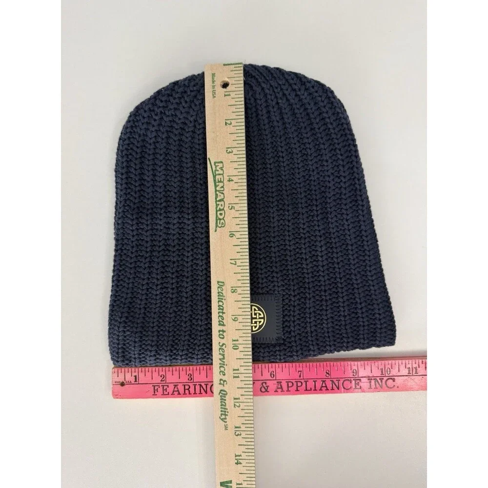 Love Your Melon Navy Solid Knit Beanie Hat One Size Celtic Knot Logo Accent